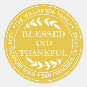Happy Thanksgiving Rücksendeadresse gelb Runder Aufkleber