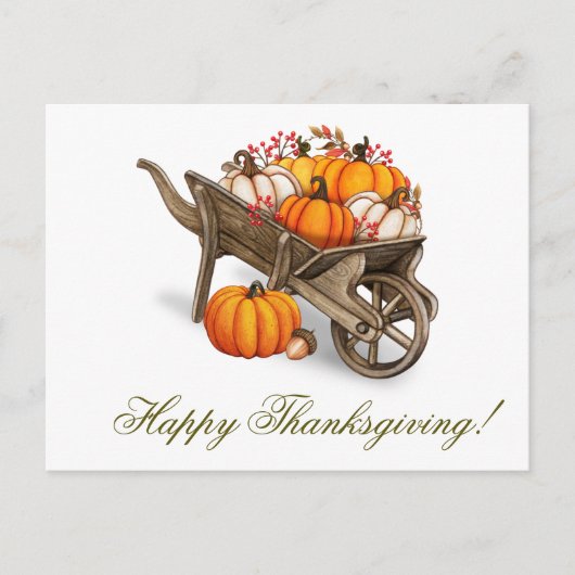 Happy Thanksgiving Rustic Country Pumpkin Wagon Postkarte (Vorderseite)