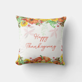 Happy Thanksgiving Rustic Floral Pumpkin Kissen