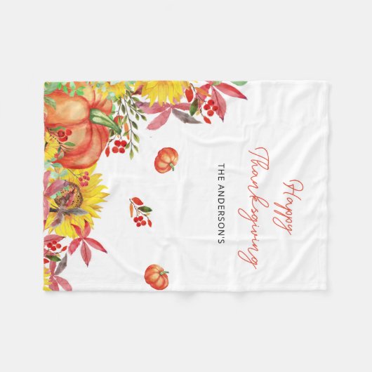 Happy Thanksgiving Rustic Orange Pumpkins Fleecedecke (Vorderseite (Horizontal))