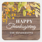 Happy Thanksgiving Rustic Quadratischer Aufkleber (Vorderseite)