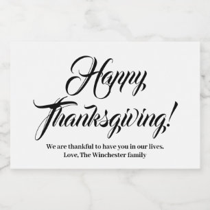 Happy Thanksgiving Schwarz-weißer, benutzerdefinie Lebensmitteletikett