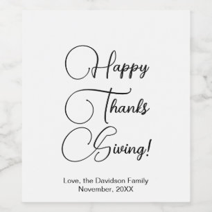 Happy Thanksgiving schwarze benutzerdefinierte Skr Weinetikett