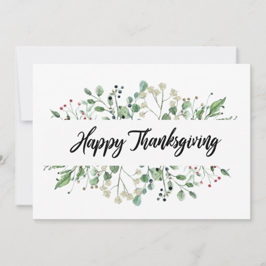 "Happy Thanksgiving" schwarzer Buchstabe botanisch Feiertagskarte (Vorderseite)