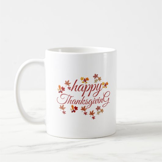 Happy Thanksgiving Script Autumn Leaves Kaffeetasse (Links)