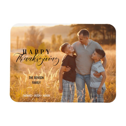 Happy Thanksgiving Script-Blätter Family Foto Magnet (Horizontal)