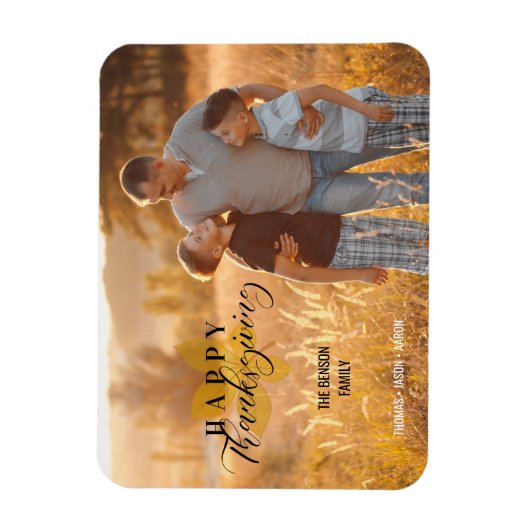 Happy Thanksgiving Script-Blätter Family Foto Magnet (Vertikal)