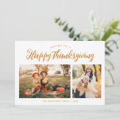 Happy Thanksgiving Script Handwriting Foto Feiertagskarte (Stehend Vorderseite)
