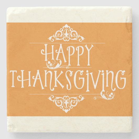 Happy Thanksgiving Script Orange Steinuntersetzer (Vorderseite)