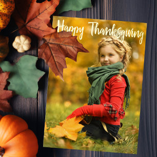 Happy Thanksgiving Script Overlay Foto Chic Gold Folien Feiertagskarte