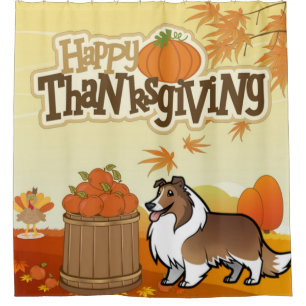 Happy Thanksgiving Shetland Sheepdog Duschvorhang