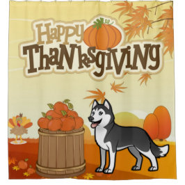 Happy Thanksgiving Siberian Husky Duschvorhang