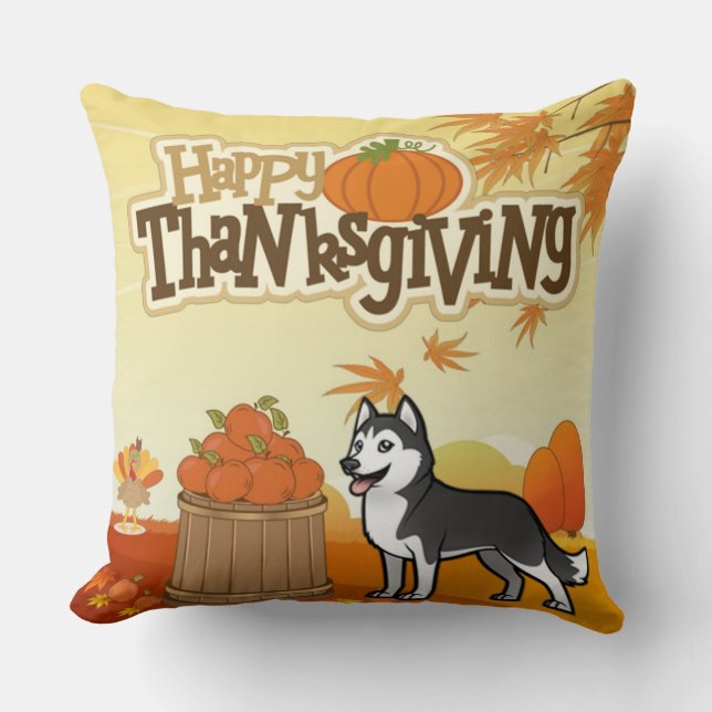 Happy Thanksgiving Siberian Husky Kissen (Vorderseite)