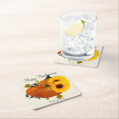 Happy Thanksgiving Square Drink Coasters Ecru Rechteckiger Pappuntersetzer (Vor Ort)