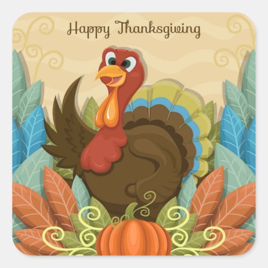 Happy Thanksgiving Square Sticker (Vorderseite)
