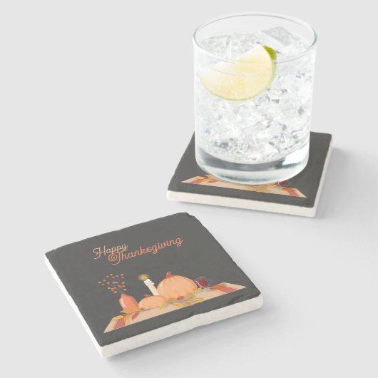 Happy Thanksgiving Square Stone Untersetzer (Seitenansicht)
