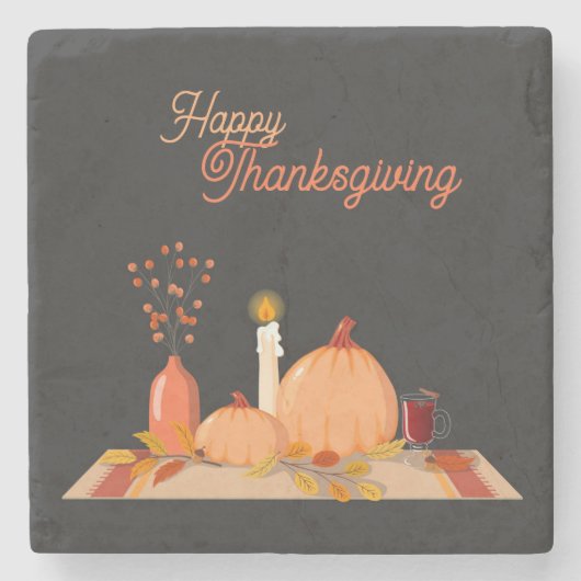 Happy Thanksgiving Square Stone Untersetzer (Vorderseite)