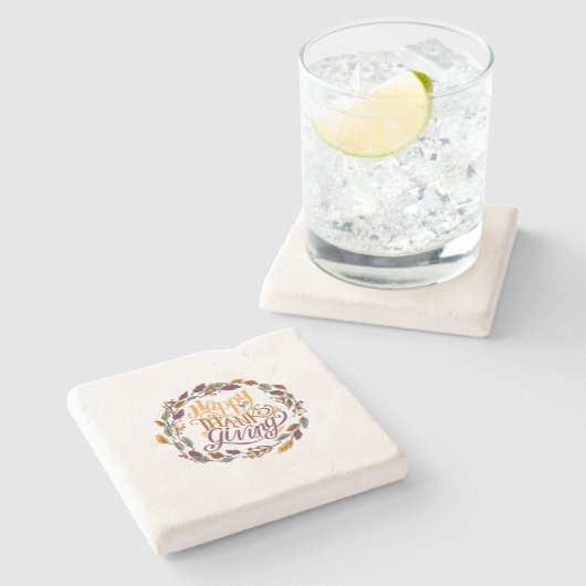 Happy Thanksgiving Steinuntersetzer (Seitenansicht)