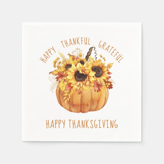 Happy Thanksgiving Sunflowers Pumpkin Serviette (Vorderseite)
