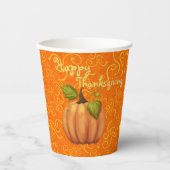 Happy Thanksgiving Swirl Orange Yellow Pappbecher (Vorderseite)