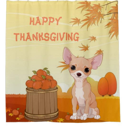 Happy Thanksgiving Tan Chihuahua Duschvorhang (Vorderseite)