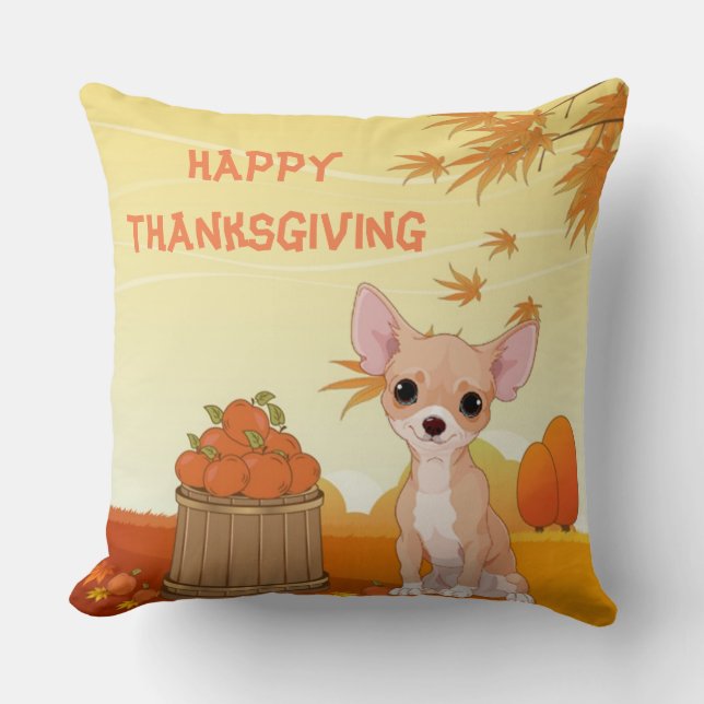 Happy Thanksgiving Tan Chihuahua Kissen (Vorderseite)