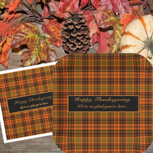 Happy Thanksgiving Tartan Karierte Herbstfarben Pappteller