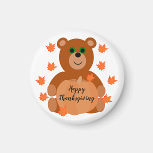 Happy Thanksgiving Teddy Bear Pumpkin Blätter Mag Magnet