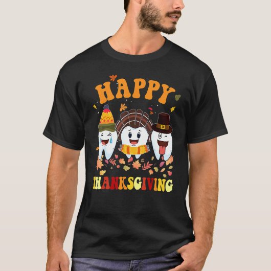 Happy Thanksgiving Teeth Dental Turkey Retro Vinta T-Shirt (Vorderseite)