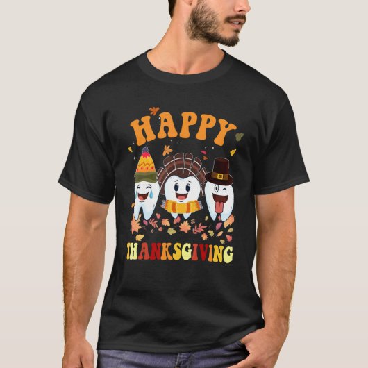 Happy Thanksgiving Teeth Dental Turkey Retro Vinta T-Shirt (Vorderseite)