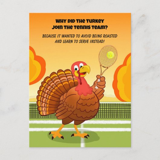 Happy Thanksgiving Tennis Turkey Riddle Postkarte (Vorderseite)