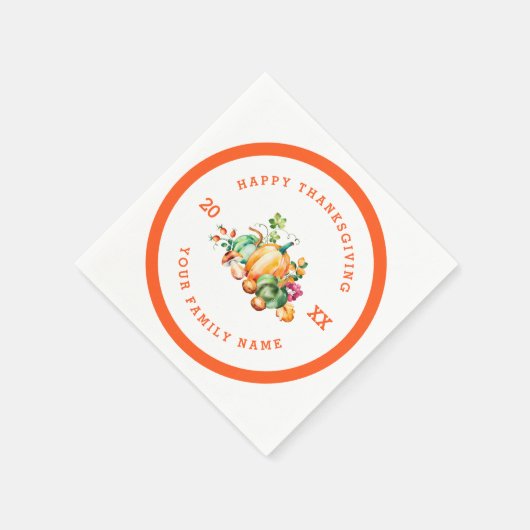 Happy Thanksgiving Text & Fall Harvest Serviette (Ecke)