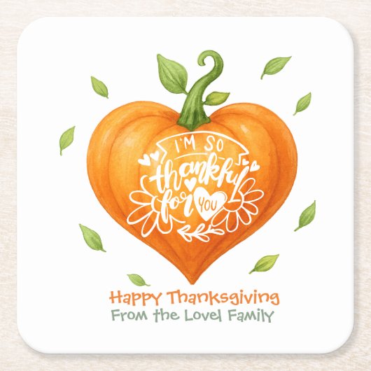 Happy Thanksgiving Thankful Heart Pumpkin Rechteckiger Pappuntersetzer (Vorderseite)