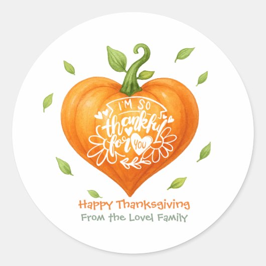 Happy Thanksgiving Thankful Heart Pumpkin Runder Aufkleber (Vorderseite)