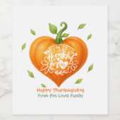 Happy Thanksgiving Thankful Heart Pumpkin Weinetikett (Einzelnes Label)