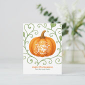 Happy Thanksgiving Thankful Scroll Pumpkin Feiertagspostkarte (Stehend Vorderseite)