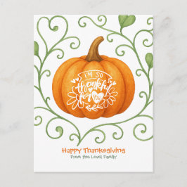 Happy Thanksgiving Thankful Scroll Pumpkin Feiertagspostkarte