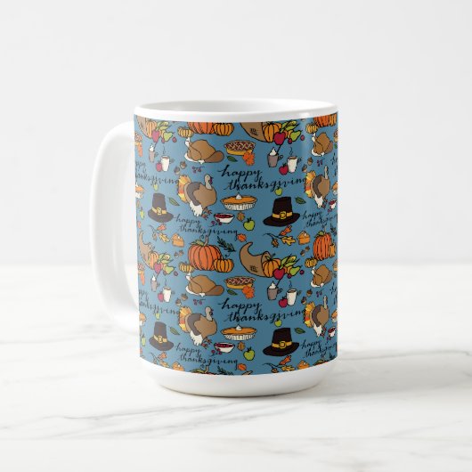 Happy Thanksgiving Themed Tasse Blue Background (Vorderseite Links)