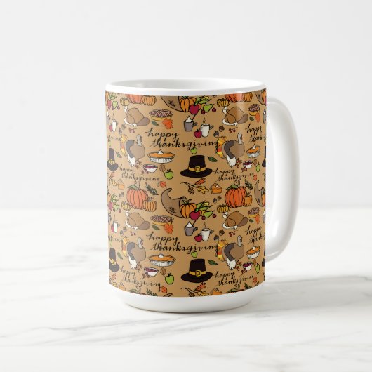 Happy Thanksgiving Themed Tasse w/Tan Background (VorderseiteRechts)