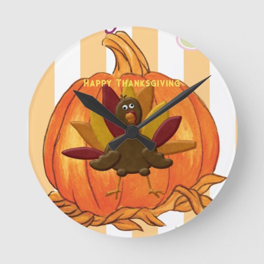 Happy Thanksgiving Time Clock Runde Wanduhr (Vorderseite)