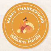 Happy Thanksgiving Truthahnorange Runder Pappuntersetzer (Vorderseite)