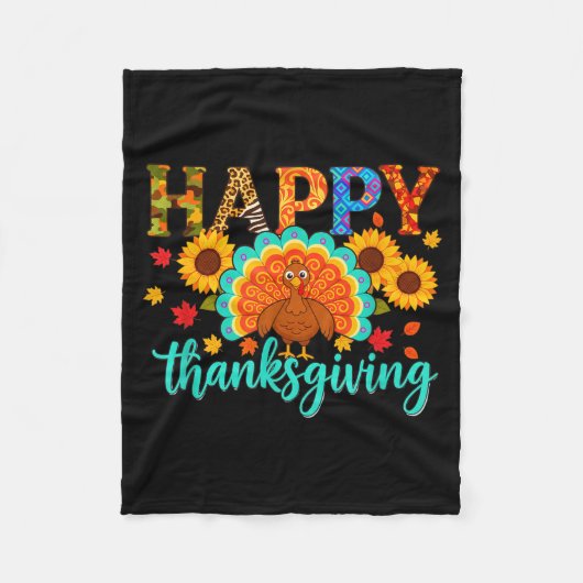 Happy Thanksgiving Turkey &amp; Sunflower, Thanksg Fleecedecke (Vorderseite)