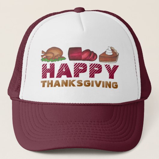 Happy Thanksgiving Turkey Cranberry Pie Dinner Truckerkappe (Vorderseite)
