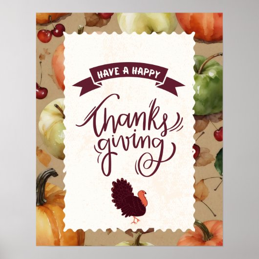 Happy Thanksgiving Turkey Ernte Jahreszeit Poster (Vorne)
