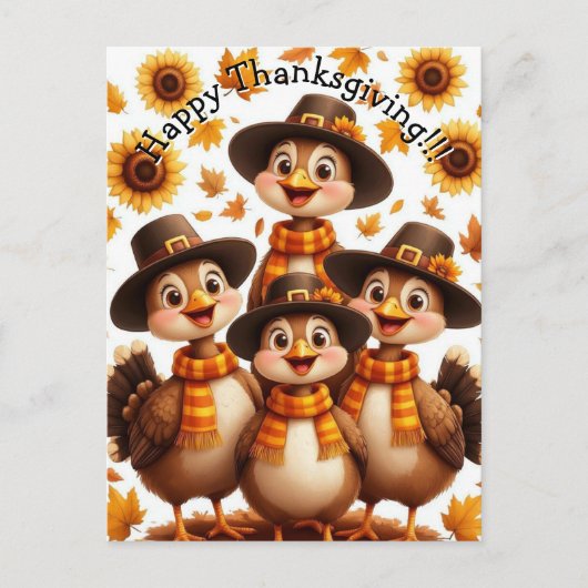 Happy Thanksgiving Turkey Family Card Postkarte (Vorderseite)