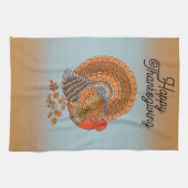 Happy Thanksgiving Turkey fanned Tail Orange Blue Geschirrtuch (Horizontal)