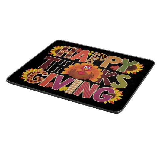 Happy Thanksgiving Turkey Funny Pumpkin Jahreszeit Schneidebrett (Ecke)