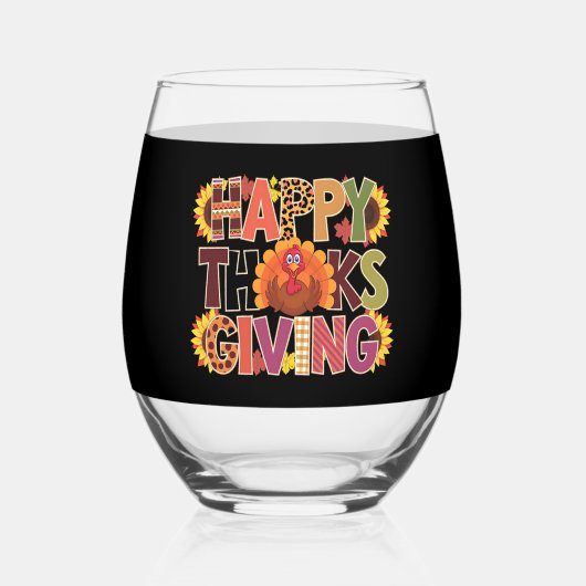 Happy Thanksgiving Turkey Funny Pumpkin Jahreszeit Weinglas Ohne Stiel (Vorderseite)