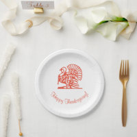 Happy Thanksgiving Turkey Orange Paper Plate