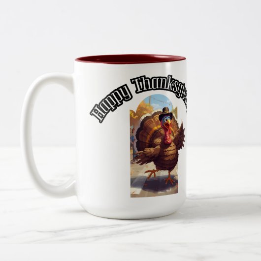 Happy Thanksgiving Turkey Parade Zweifarbige Tasse (Links)
